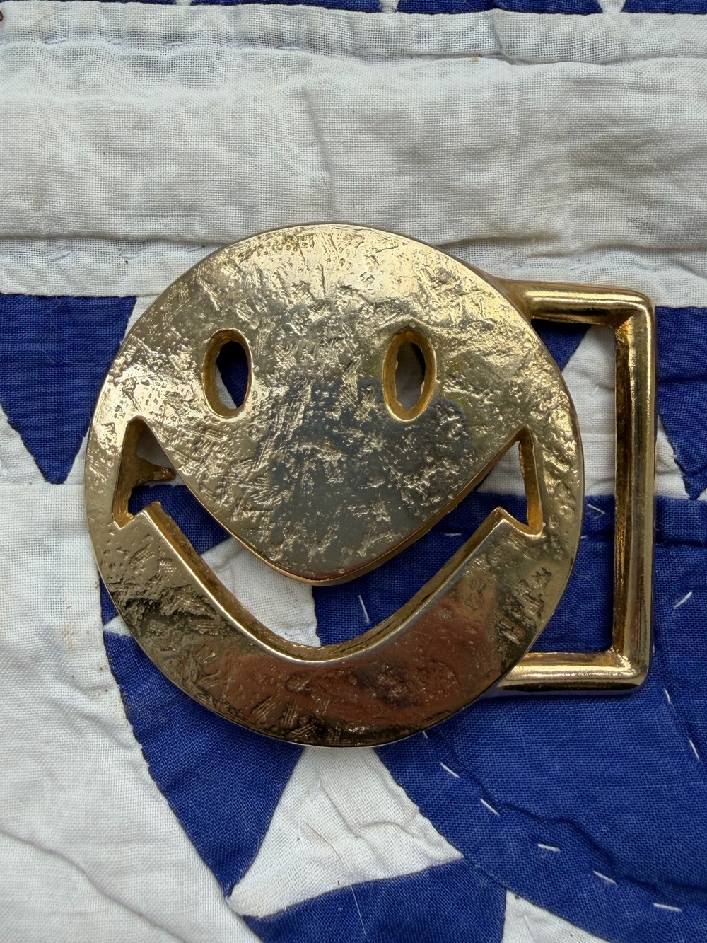 Vintage Gold Tone Smiley Face Belt Buckle